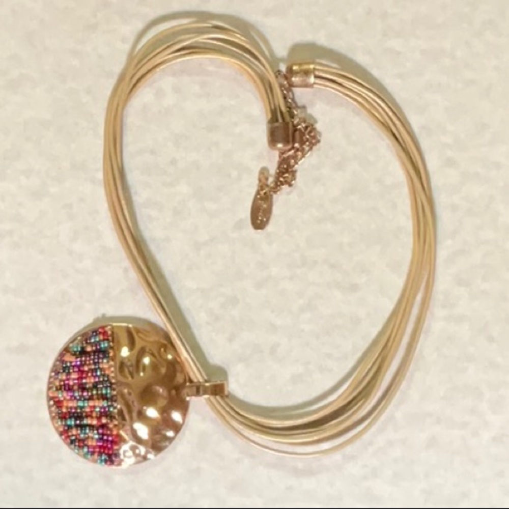Jules Beaded Necklace Gold Tone Metal Pendant With Beads and Multi Strand Cords